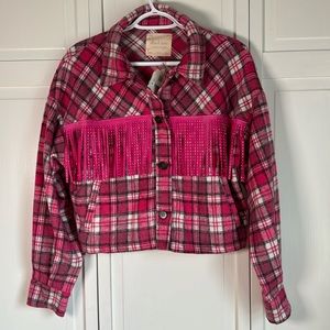 NWT altard state pink flannel jacket with rhinestones size XS